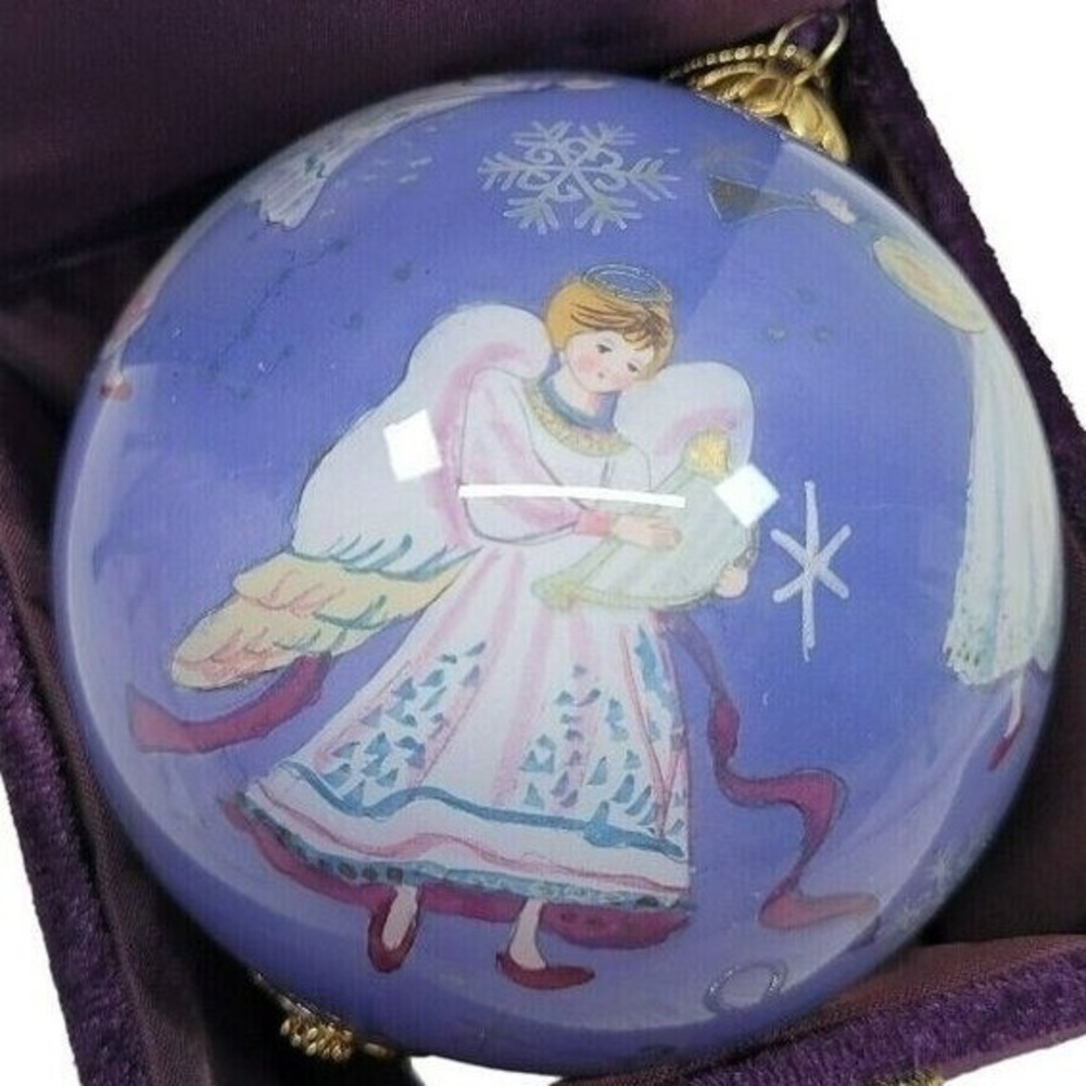 Pier 1 Li Bien Ornament 2004 Purple Angels Hand Painted Glass Boxed